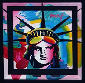 PETER MAX "LIBERTY HEAD" ACRYLIC ON CANVAS 12" X 12"