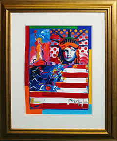 PETER MAX "GOD BLESS AMERICA II" MIXED MEDIA   24"X 18"
