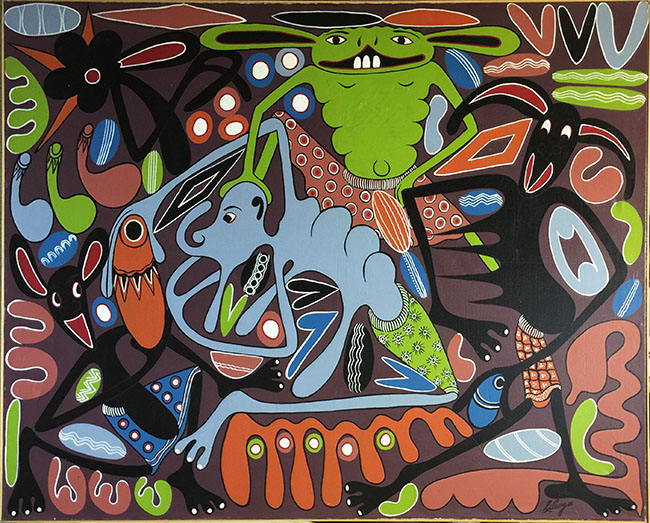 GEORGE LILANGA "LEO WATU WANAFURAHA KUTUONA" OIL/CANVAS
